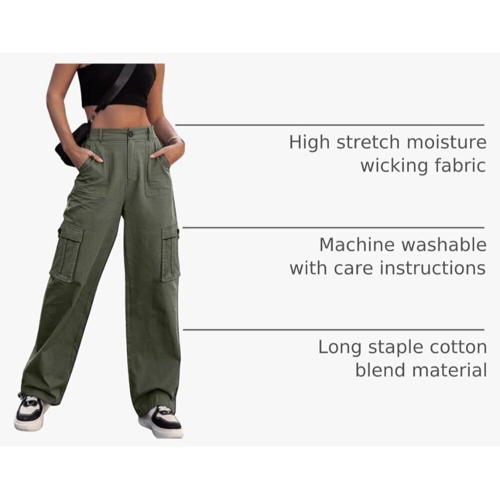 NEW High Waisted Wide Leg Cargo Pants Y2K Grunge Size M - Picture 2 of 7
